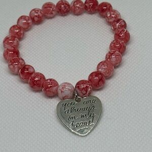 Pink Beaded Bracelet with Heart Charm